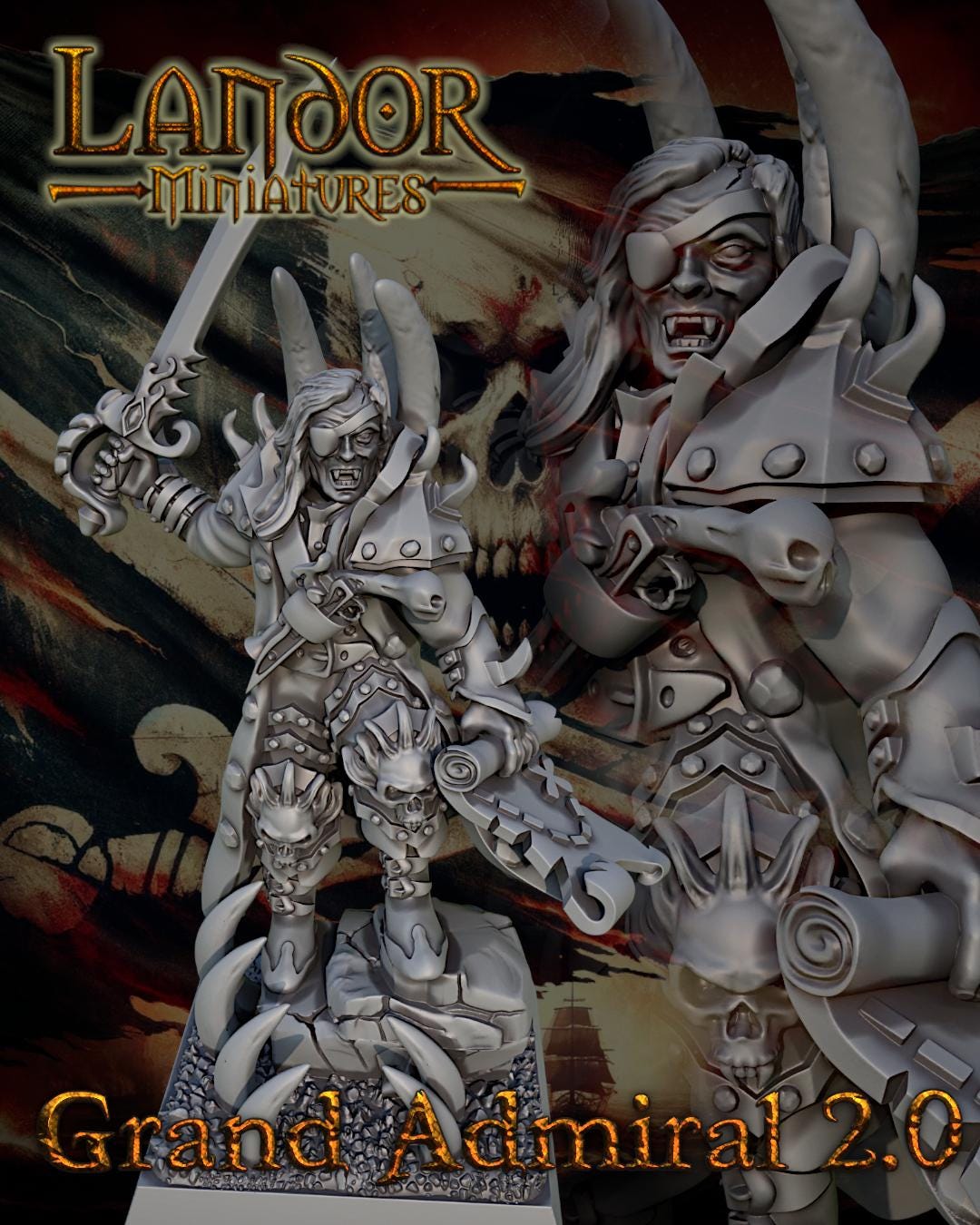 Pirate Fleet Grand Admiral 2.0, Modular Undead Swashbucklers by Landor Miniatures! Vampire Coast for Fantasy Wargames