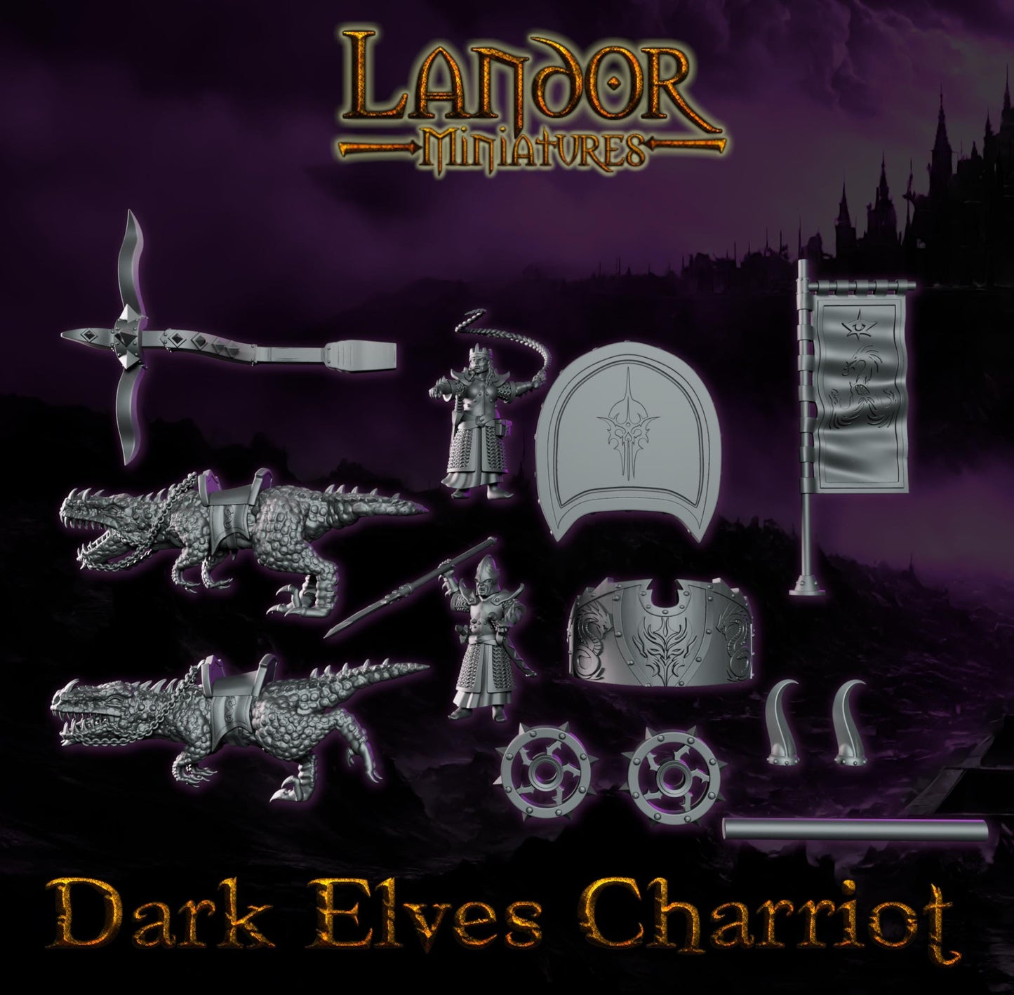 Dark elves Chariot, Modular Dark Elven miniatures by Landor Miniatures! Dark Elves for Fantasy Wargames