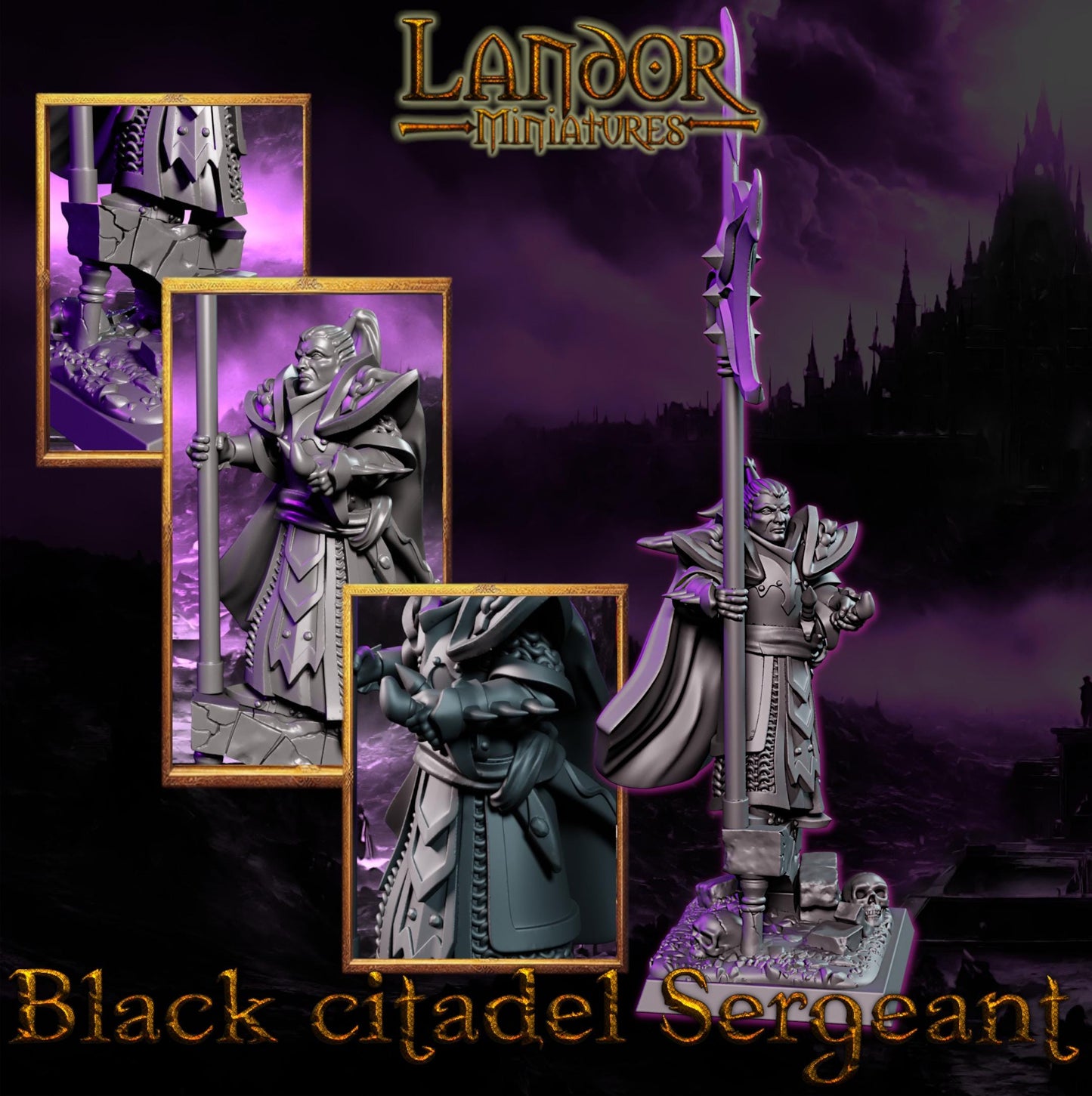 Black Citadel Sergeant, Modular Dark Elven miniatures by Landor Miniatures! Dark Elves for Fantasy Wargames