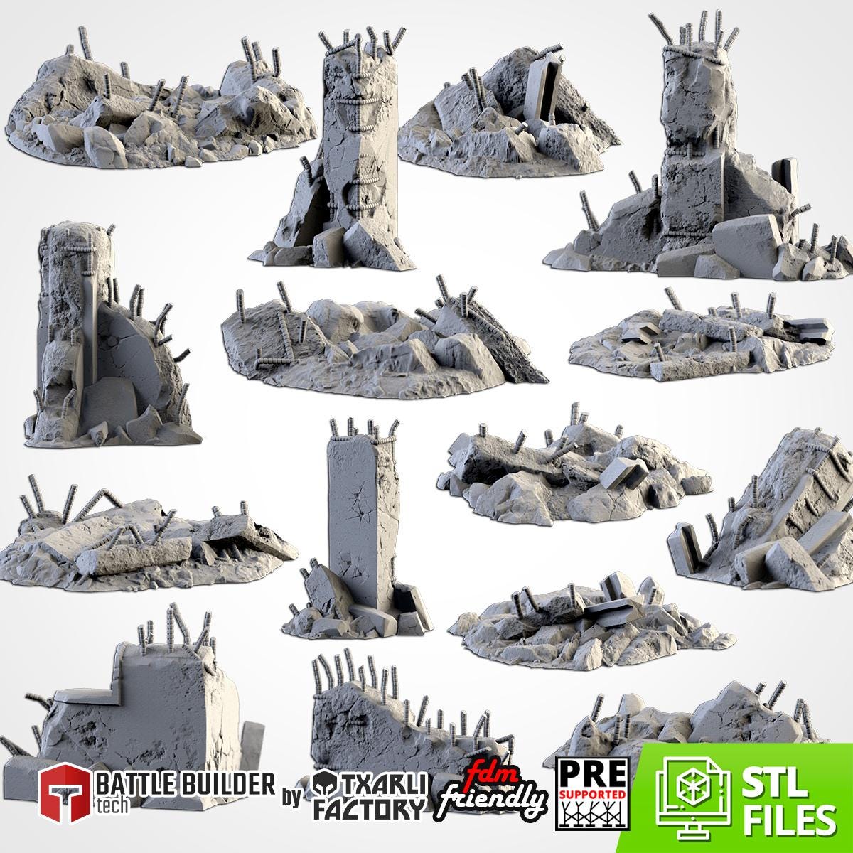 Modular CITY DEBRIS set Txarli Factory Ruined Building Terrain Cityscape Set, Perfect for Tabletop Wargames