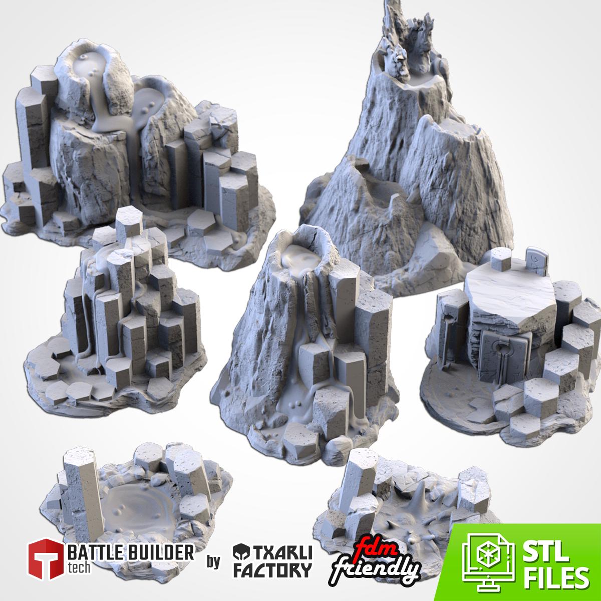 BASALTIC VOLCANOES Modular Wargaming Scatter Terrain by Txarli Factory for Tabletop Wargames