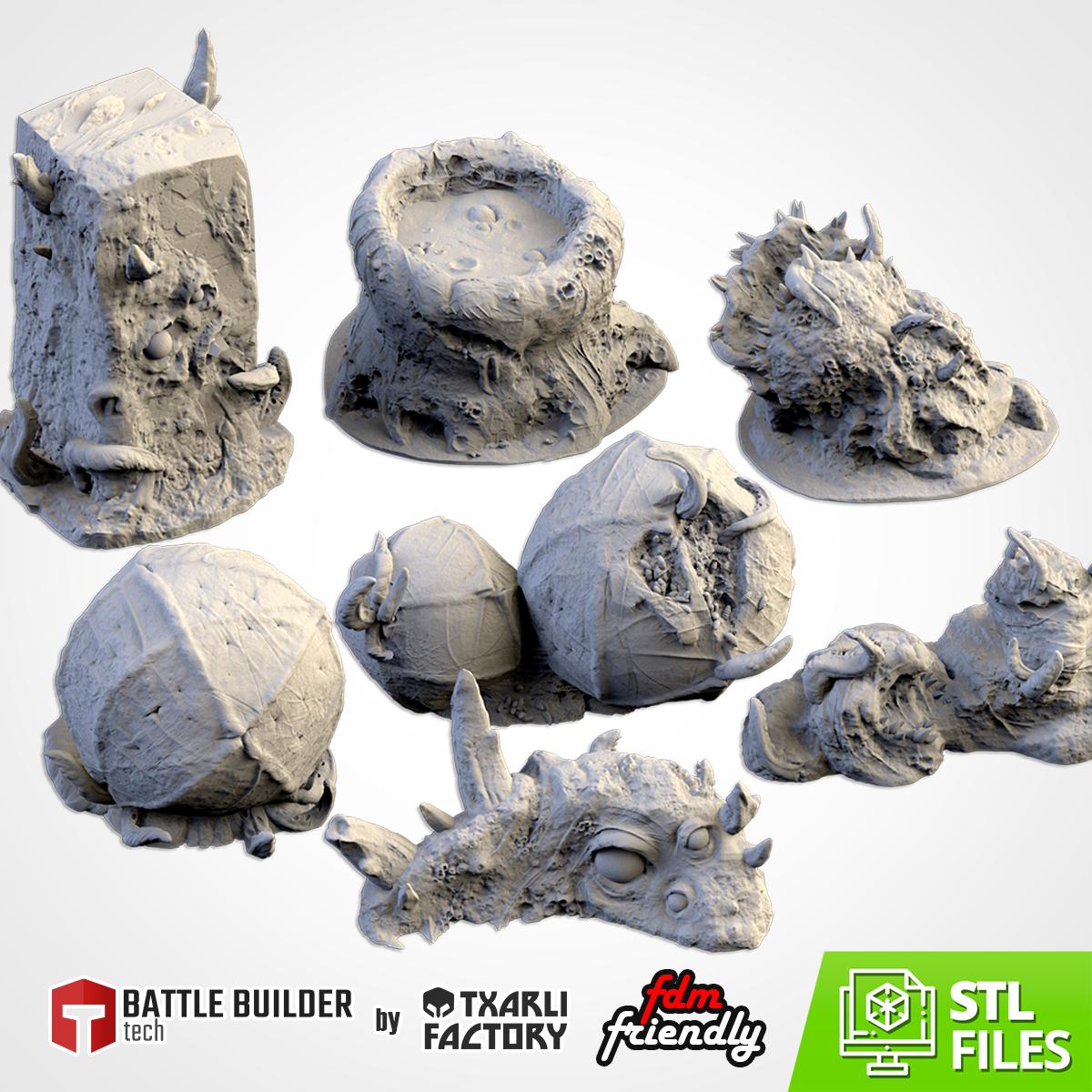 Modular ROTTEN TERRAIN Txarli Factory Infected Daemonic Building Terrain Scatter Set, Perfect for Tabletop Wargames