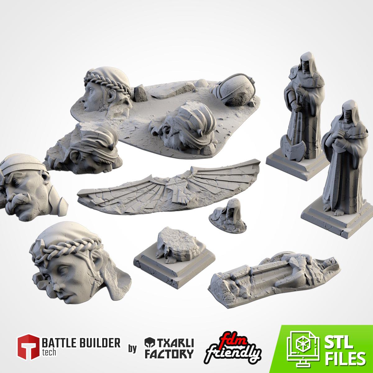 Modular MIDDLE EARTH terrain by Txarli Factory Fantasy Terrain Ruined Statues Set, Perfect for Tabletop Wargames