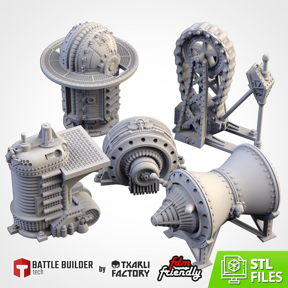 Modular MECHANICAL SECTOR set Txarli Factory Ruined Scatter Terrain Set, Perfect for Tabletop Wargames