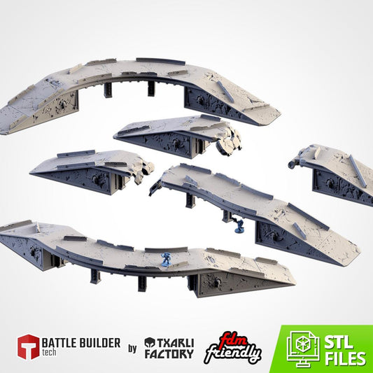 Modular CONCRETE BRIDGES set Txarli Factory Ruined Heliport Terrain Set, Perfect for Tabletop Wargames