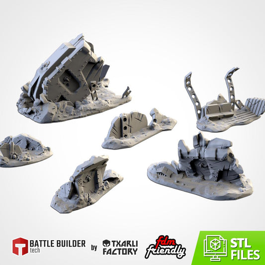 Modular CRASHED VEHICLES Txarli Factory Sci-Fi modular Wreckage Set, Perfect for Tabletop Wargames