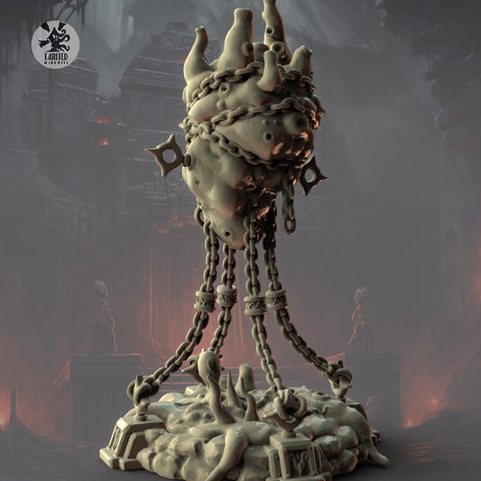 Cursed Giant Heart, Chaotic Daemonic Terrain Feature Sculpted by Tainted Windmill for Wargames set in the Grimdark Future
