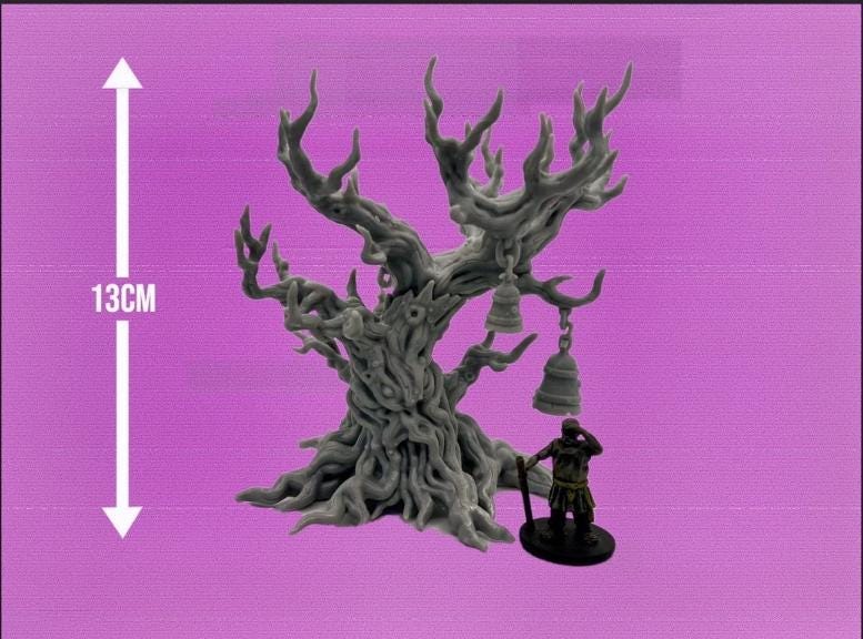 Dead Tree with Bells , Chaotic Plagued Terrain Sculpted by Tainted Windmill for Wargames set in the Grimdark Future