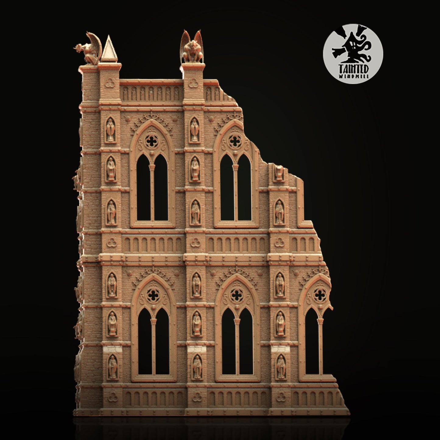 Gothic Cathedral Ruins , Imperial Cathedral Terrain Sculpted by Tainted Windmill for Wargames set in the Grimdark Future