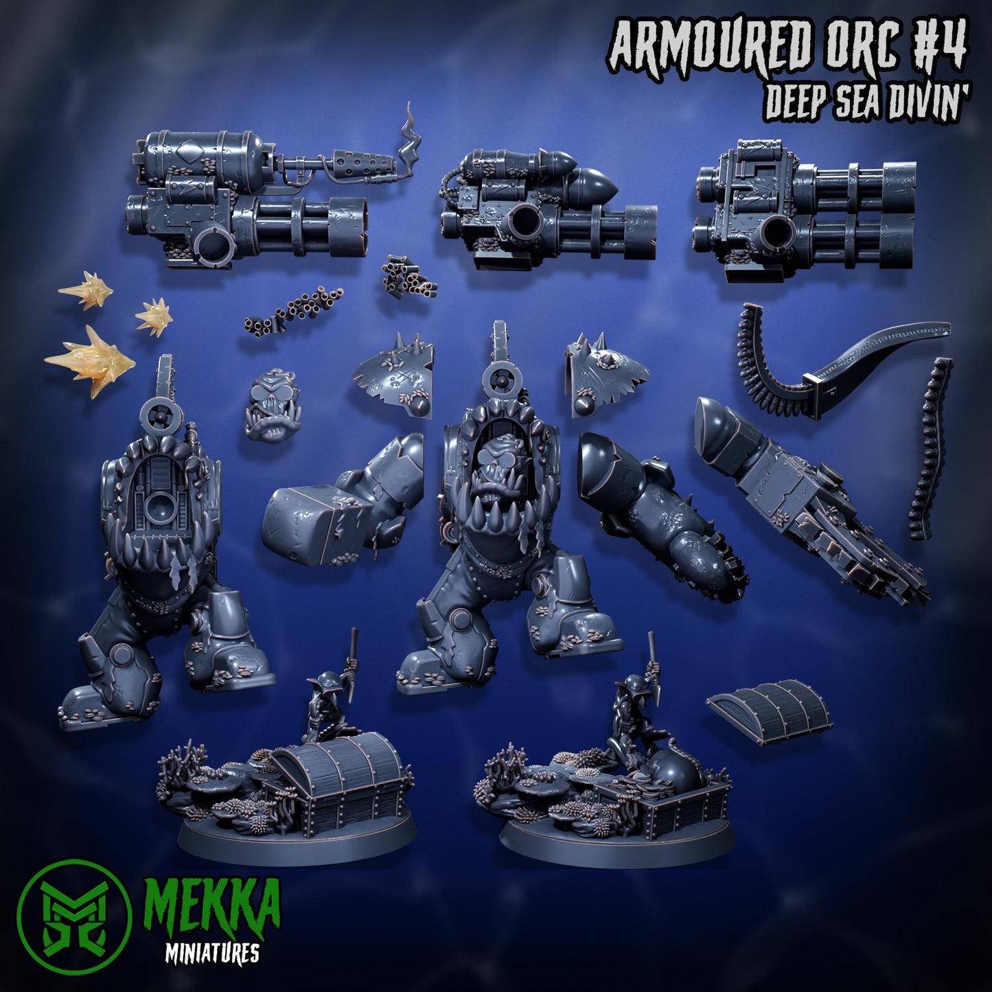 Armoured Ork Set, Space-Faring Orkish Menace Sculpted by Mekka Miniatures, Grimdark Compatible, Scaled for Sci-Fi Miniature Wargames