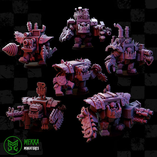 Armoured Orks Set 2, Space-Faring Orkish Menace Sculpted by Mekka Miniatures, Grimdark Compatible, Scaled for Sci-Fi Miniature Wargames