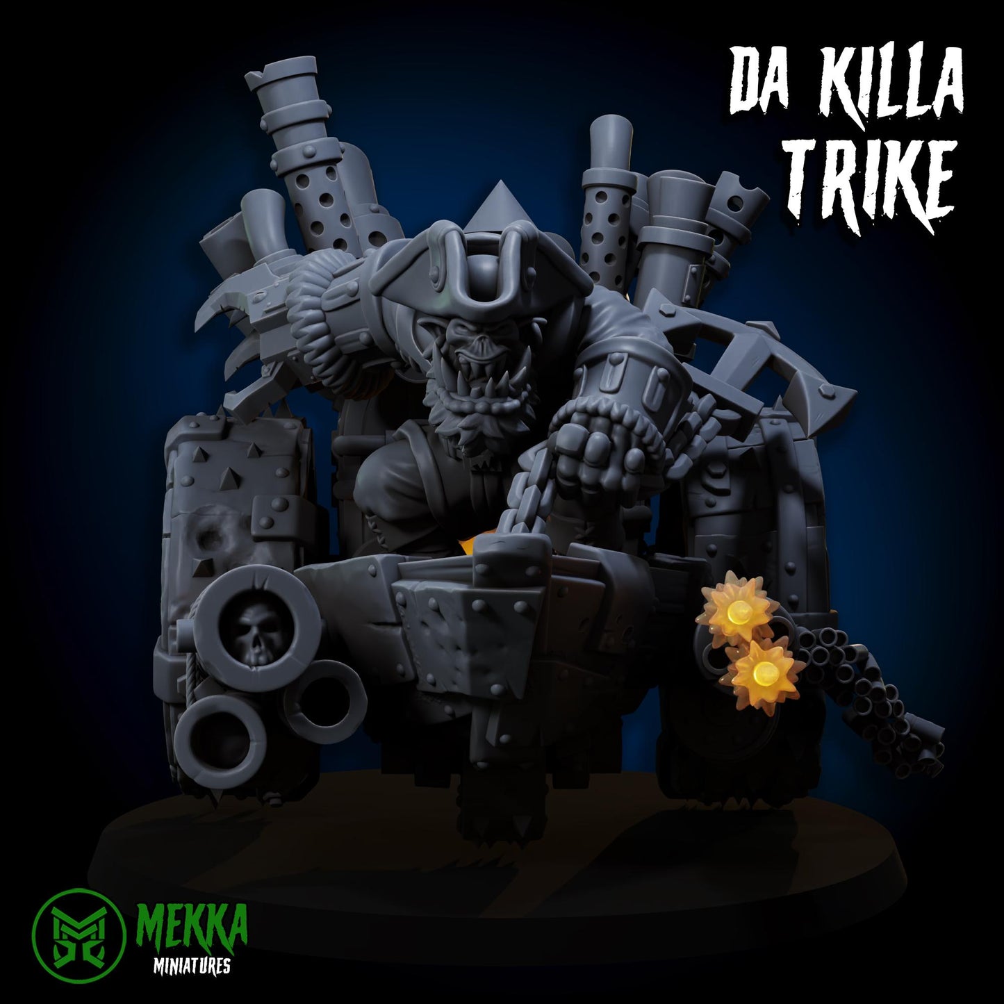 Da Killa Trike, Space-Faring Orkish Menace Sculpted by Mekka Miniatures, Grimdark Compatible, Scaled for Sci-Fi Miniature Wargames