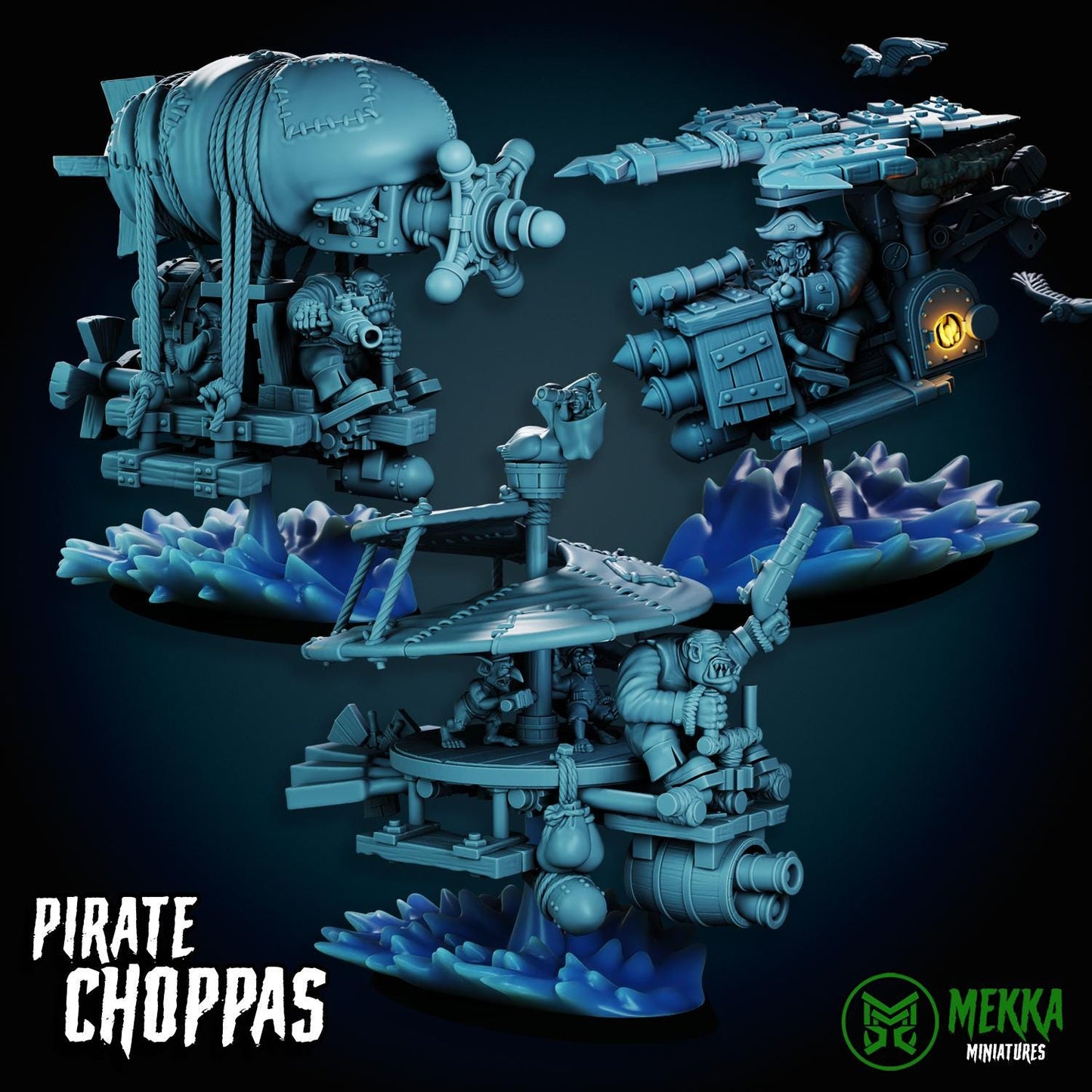 Pirate Choppas, Space-Faring Orkish Menace Sculpted by Mekka Miniatures, Grimdark Compatible, Scaled for Sci-Fi Miniature Wargames