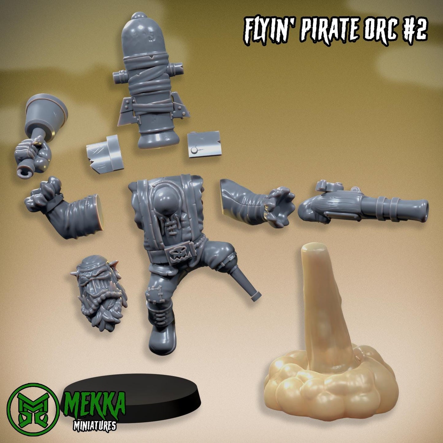 Flyin Orc Pirates, Space-Faring Orkish Menace Sculpted by Mekka Miniatures, Grimdark Compatible, Scaled for Sci-Fi Miniature Wargames