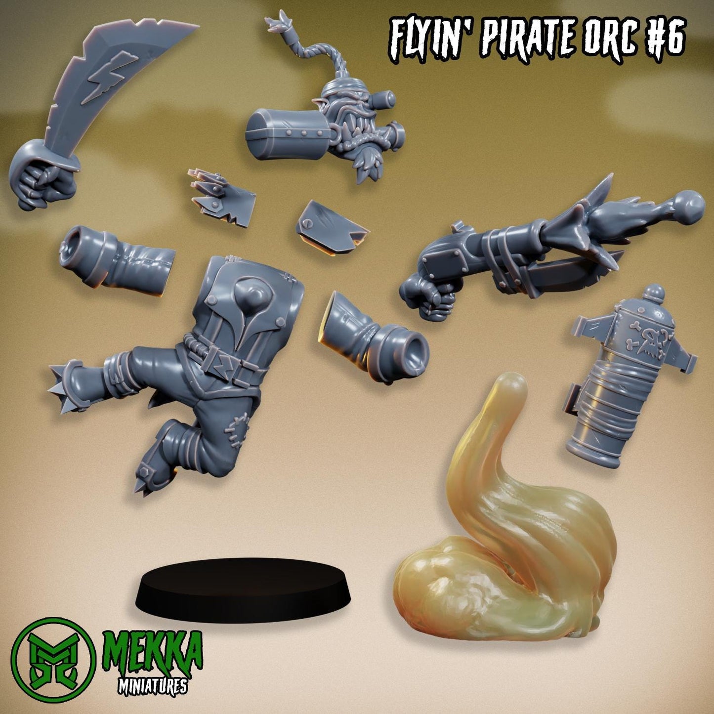 Flyin Orc Pirates, Space-Faring Orkish Menace Sculpted by Mekka Miniatures, Grimdark Compatible, Scaled for Sci-Fi Miniature Wargames