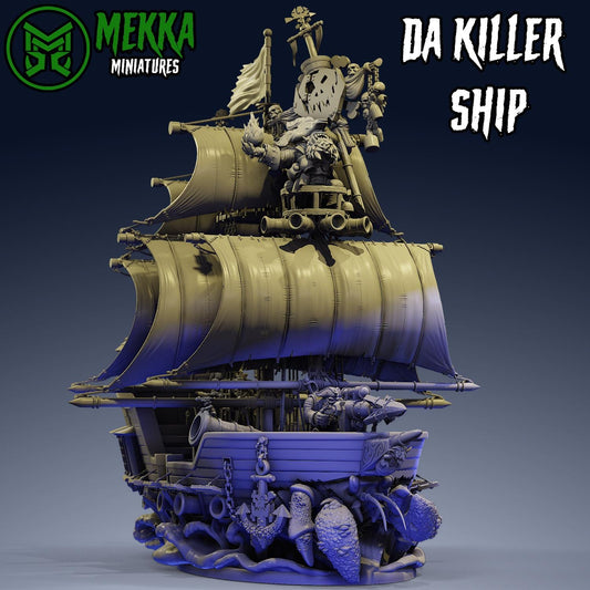 Da Killer Ship, Space-Faring Orkish Menace Sculpted by Mekka Miniatures, Grimdark Compatible, Scaled for Sci-Fi Miniature Wargames