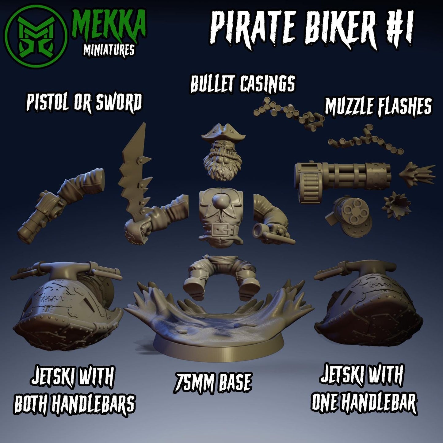 Pirate Biker Set, Space-Faring Orkish Menace Sculpted by Mekka Miniatures, Grimdark Compatible, Scaled for Sci-Fi Miniature Wargames