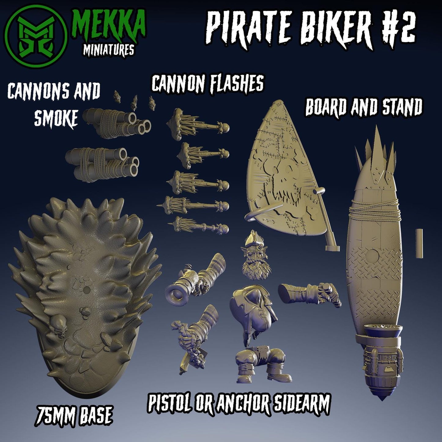 Pirate Biker Set, Space-Faring Orkish Menace Sculpted by Mekka Miniatures, Grimdark Compatible, Scaled for Sci-Fi Miniature Wargames