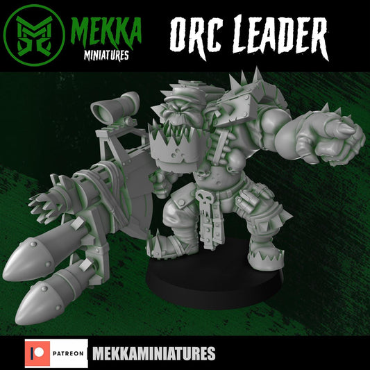 Modular Orc Leader, Space-Faring Orkish Menace Sculpted by Mekka Miniatures, Grimdark Compatible, Scaled for Sci-Fi Miniature Wargames
