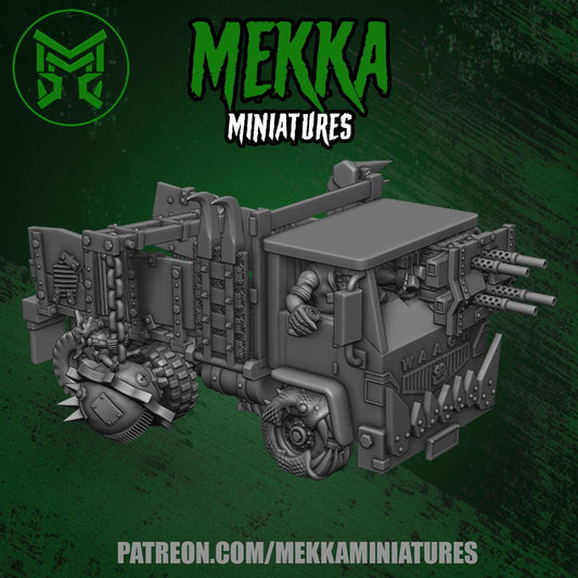 Orc Truck, Space-Faring Orkish Menace Sculpted by Mekka Miniatures, Grimdark Compatible, Scaled for Sci-Fi Miniature Wargames
