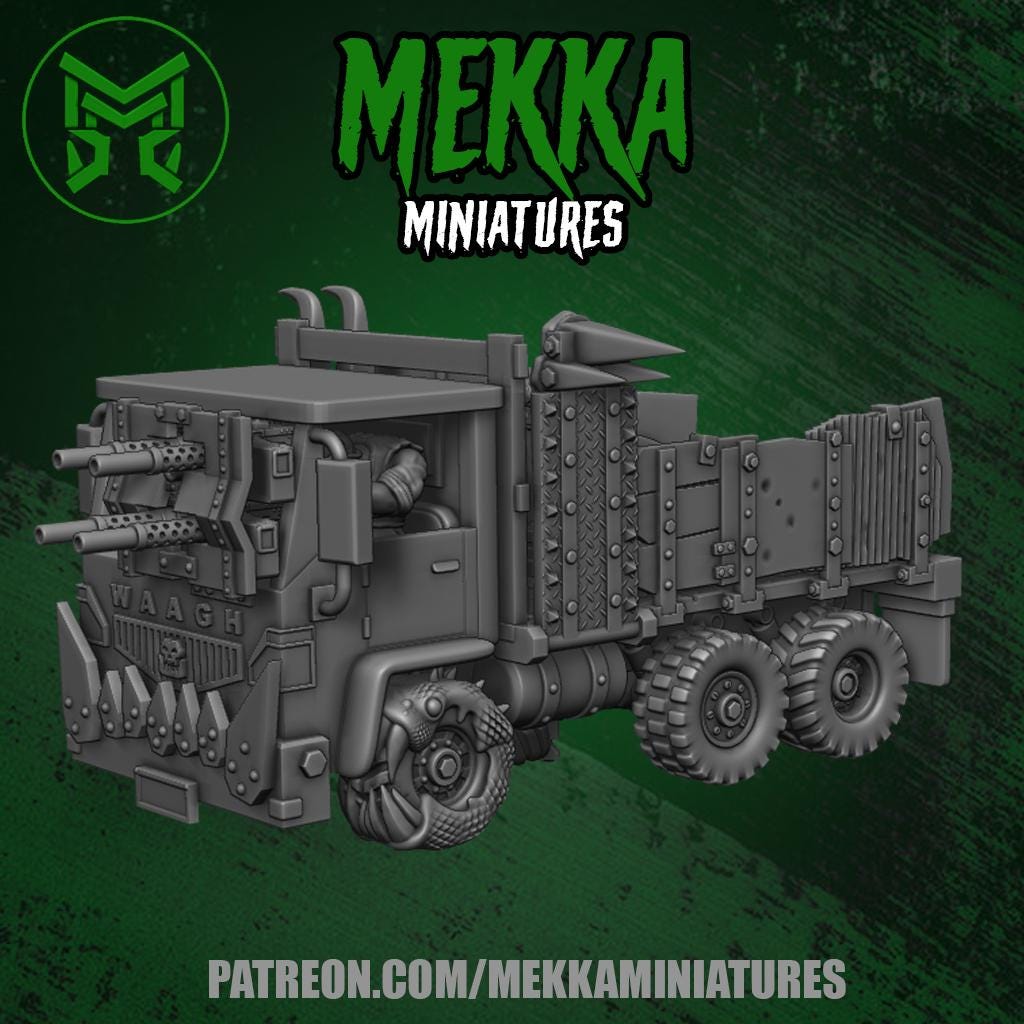 Orc Truck, Space-Faring Orkish Menace Sculpted by Mekka Miniatures, Grimdark Compatible, Scaled for Sci-Fi Miniature Wargames