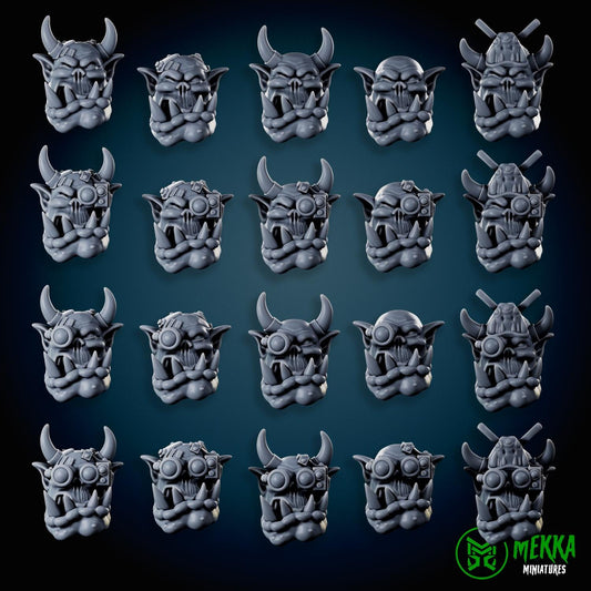 Cybork Heads! Space-Faring Orkish Menace Sculpted by Mekka Miniatures, Grimdark Compatible, Scaled for Sci-Fi Miniature Wargames