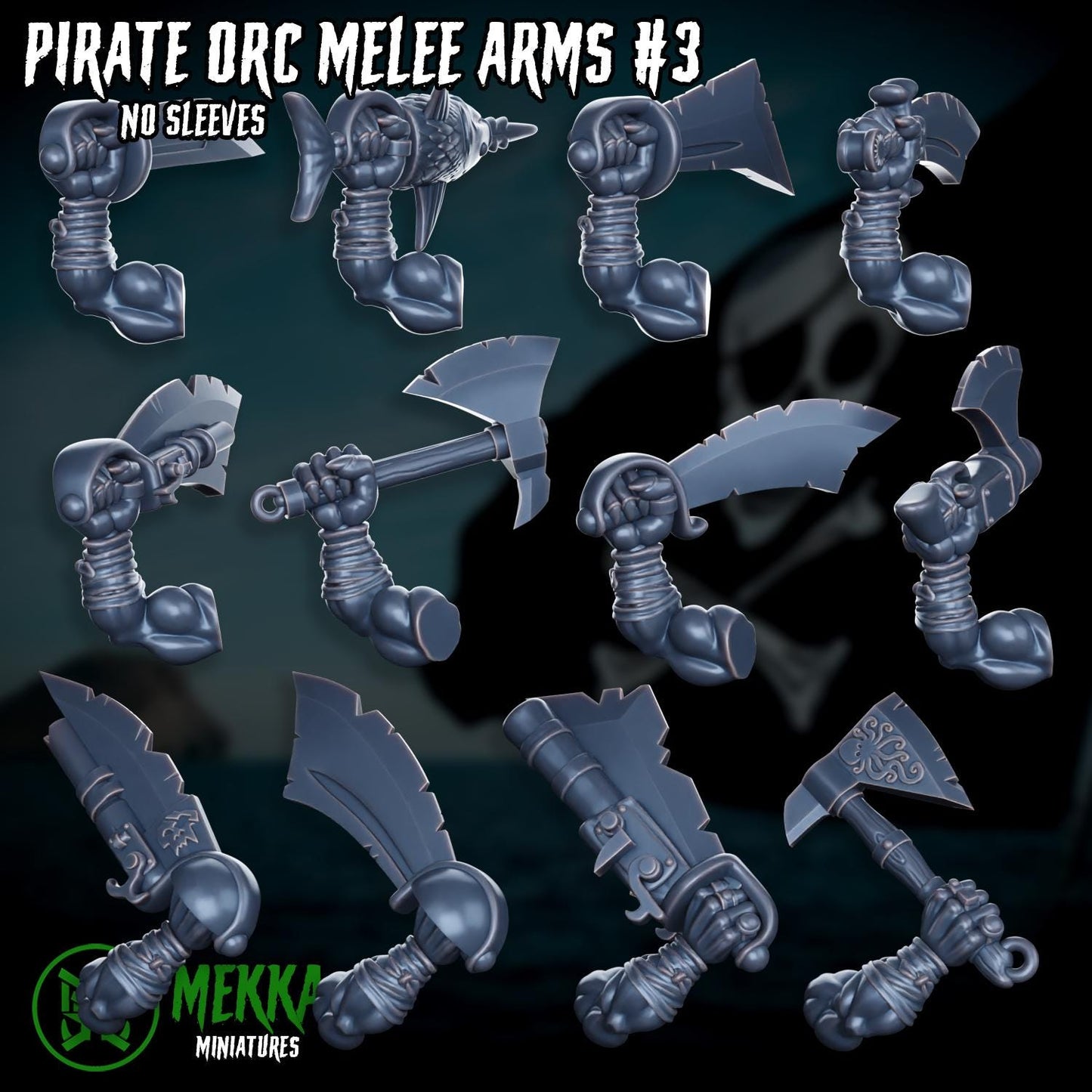 Pirate Ork Sword Hands! Space-Faring Orkish Menace Sculpted by Mekka Miniatures, Grimdark Compatible, Scaled for Sci-Fi Miniature Wargames