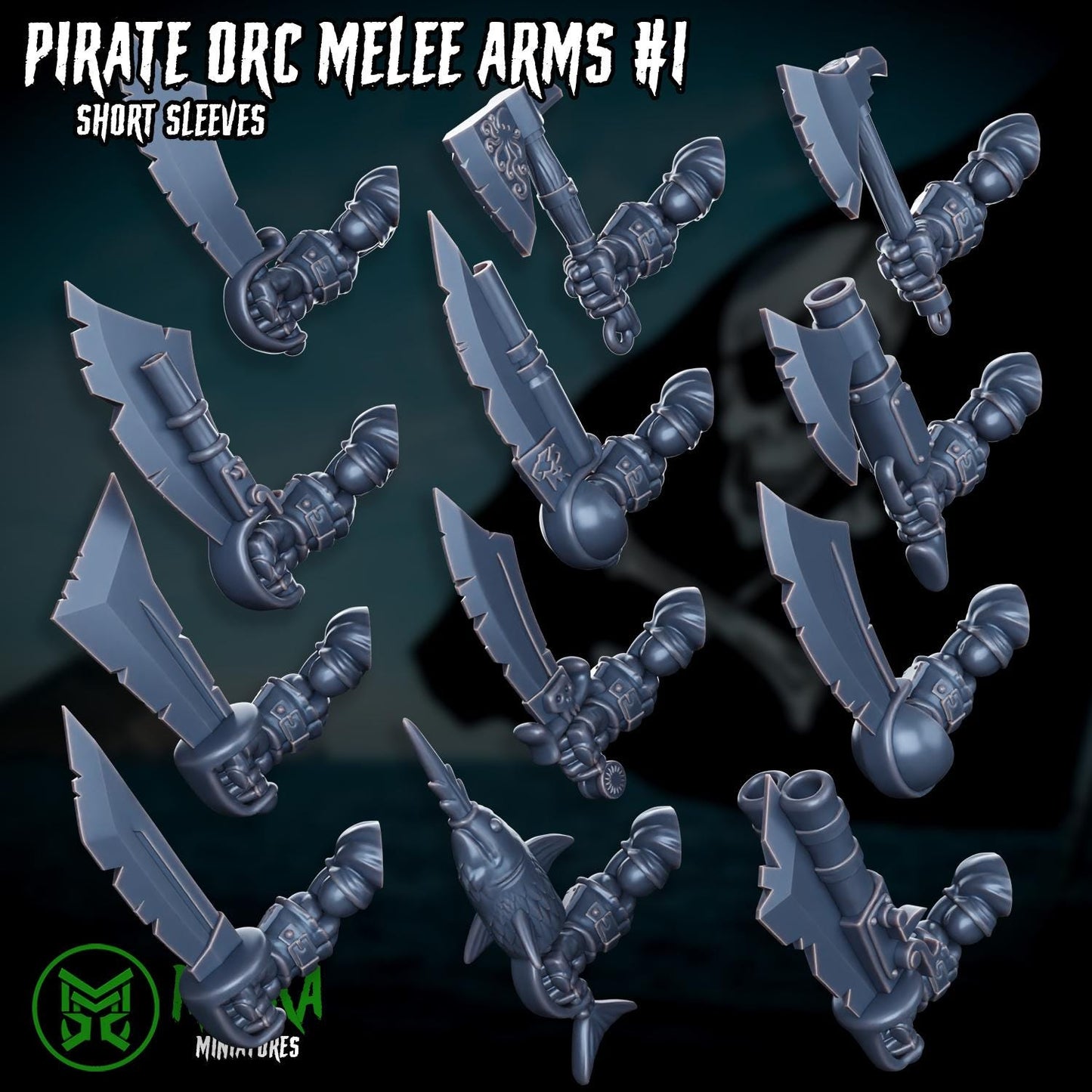 Pirate Ork Sword Hands! Space-Faring Orkish Menace Sculpted by Mekka Miniatures, Grimdark Compatible, Scaled for Sci-Fi Miniature Wargames