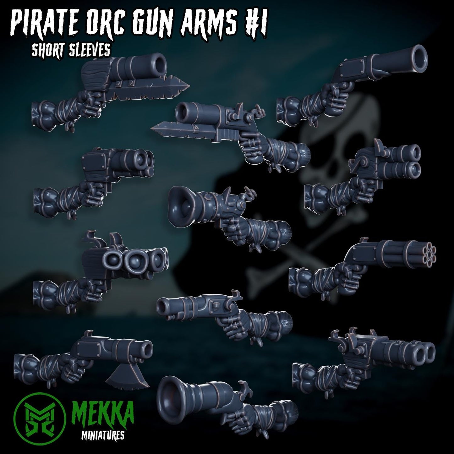 Pirate Ork Gun Hands! Space-Faring Orkish Menace Sculpted by Mekka Miniatures, Grimdark Compatible, Scaled for Sci-Fi Miniature Wargames