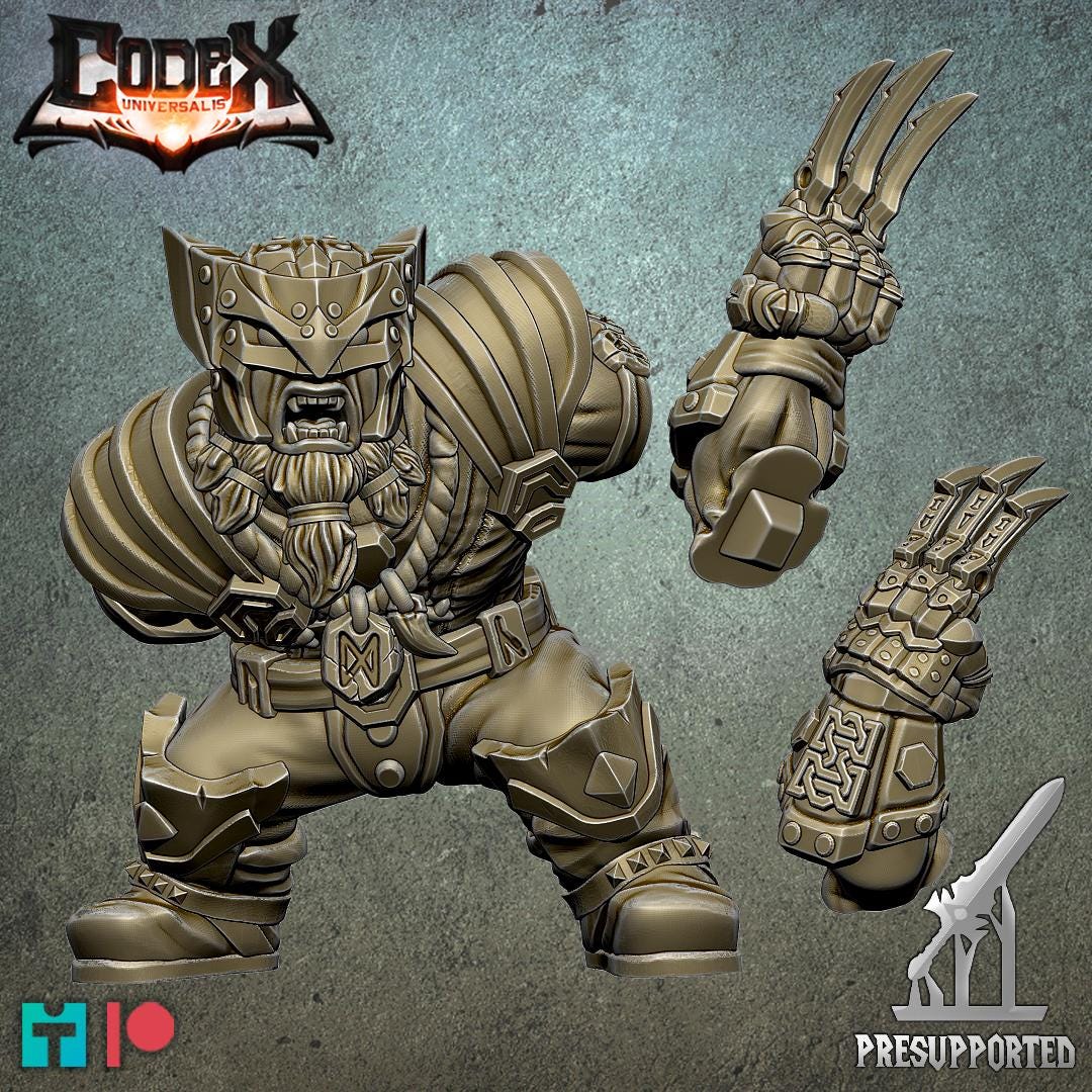 Dwogan Mithrilclaw, Dwarven Fighter Heroic Miniature for Tabletop Roleplaying games by Codex Universalis