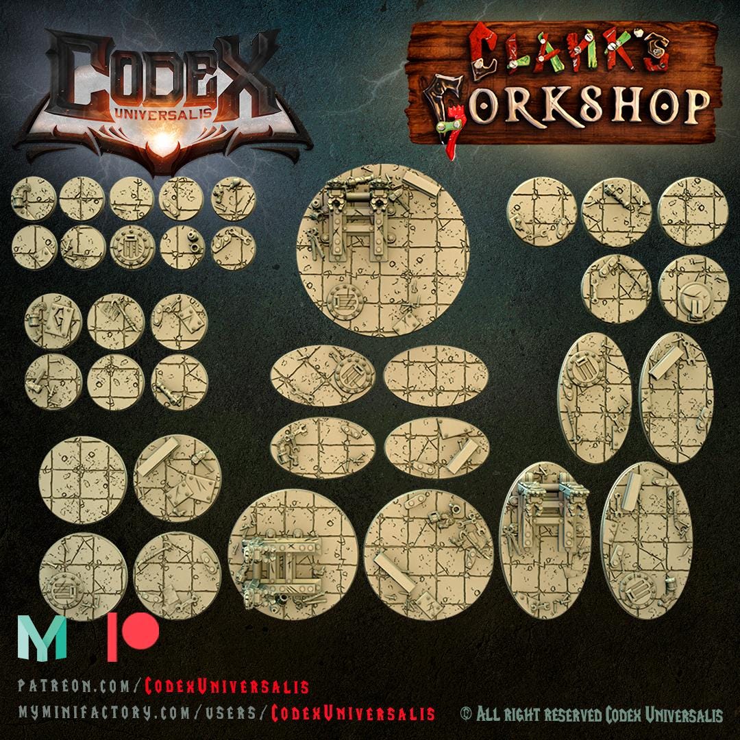 Clank's Gorkshop Round and Oval Bases for use in Tabletop Wargames by Codex Universalis