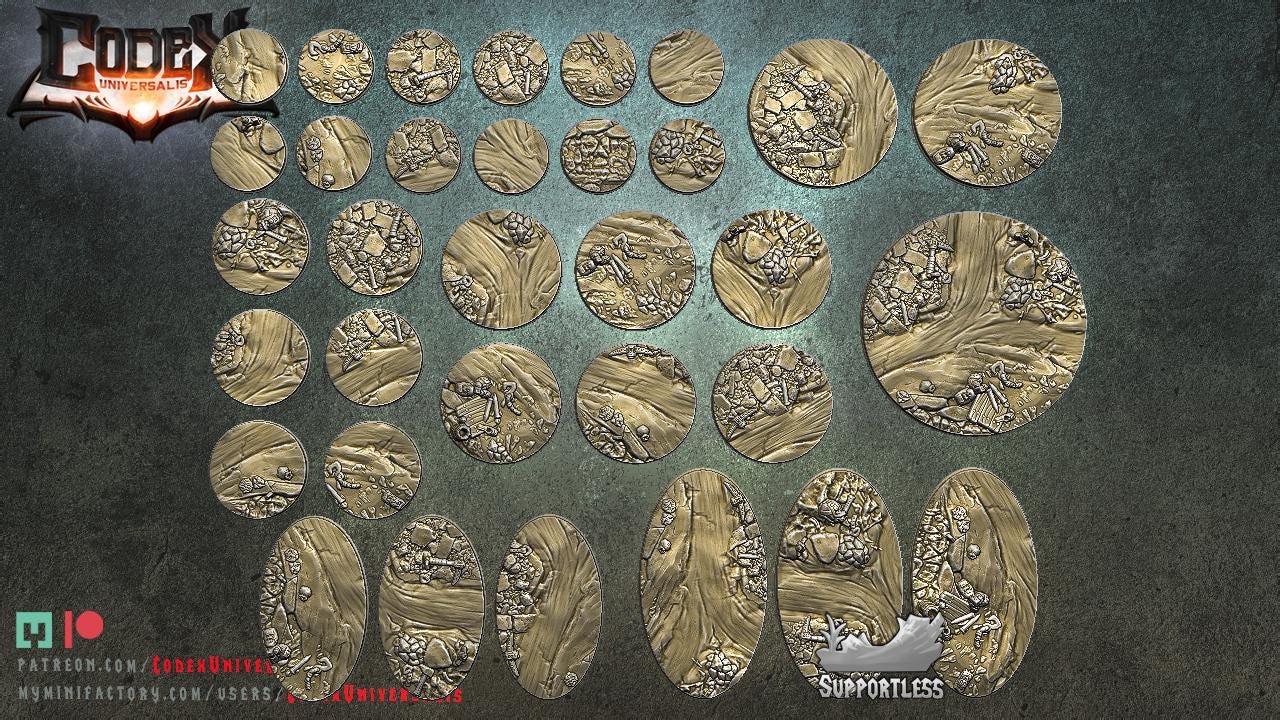 Dwarven Mines Round and Oval Bases for use in Tabletop Wargames by Codex Universalis