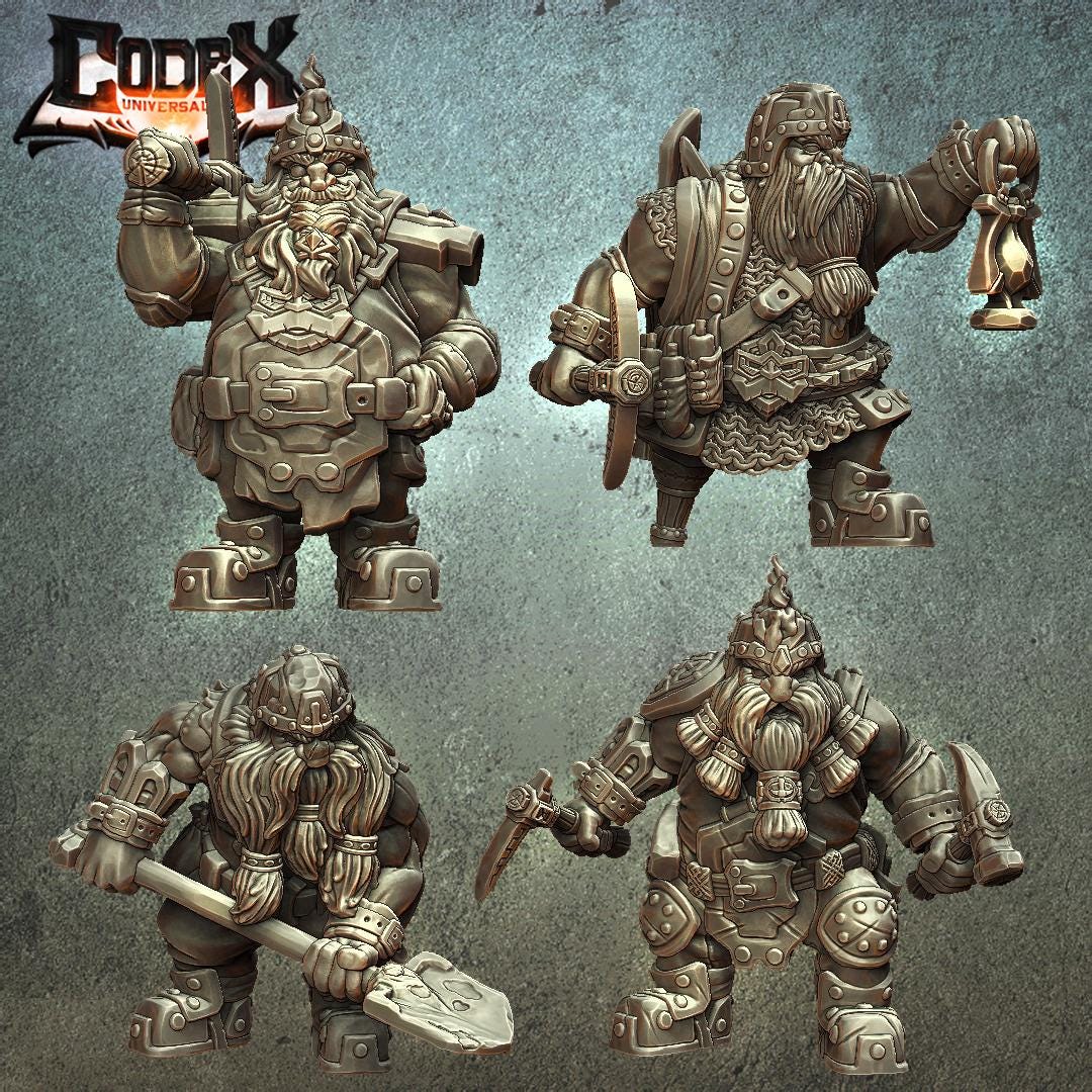 Skaldarg Miner Dwarf Company, Dwarf Miner Hero Miniatures for Tabletop Roleplaying games by Codex Universalis