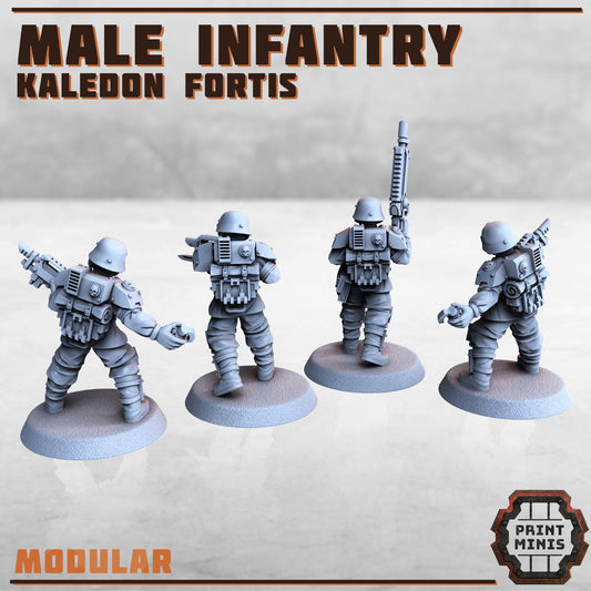 Male Infantry - Kaledon Fortis Army, Sci-Fi Space Militia Soldiers by Print Minis