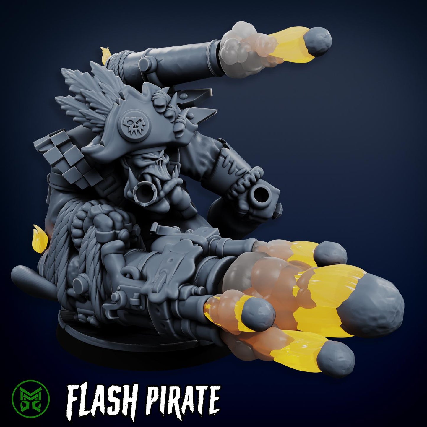 Flashy Captain, Space-Faring Orkish Menace Sculpted by Mekka Miniatures, Grimdark Compatible, Scaled for Sci-Fi Miniature Wargames
