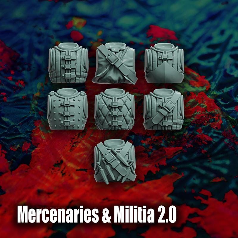 Modular Mercenaries & Militia 2.0, Weapons, Heads, Torsos and Legs. Fantasy Miniatures by Reptilian Overlords
