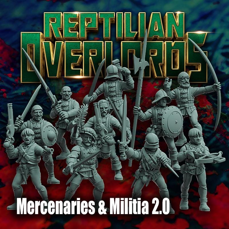 Modular Mercenaries & Militia 2.0, Weapons, Heads, Torsos and Legs. Fantasy Miniatures by Reptilian Overlords