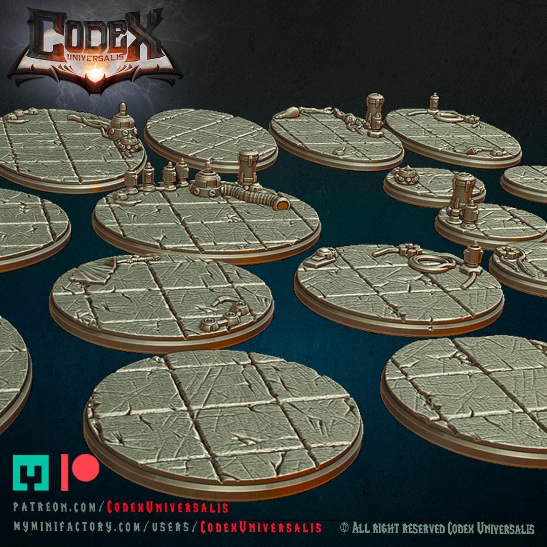 Mechanical Castle Round and Oval Bases for use in Tabletop Wargames by Codex Universalis