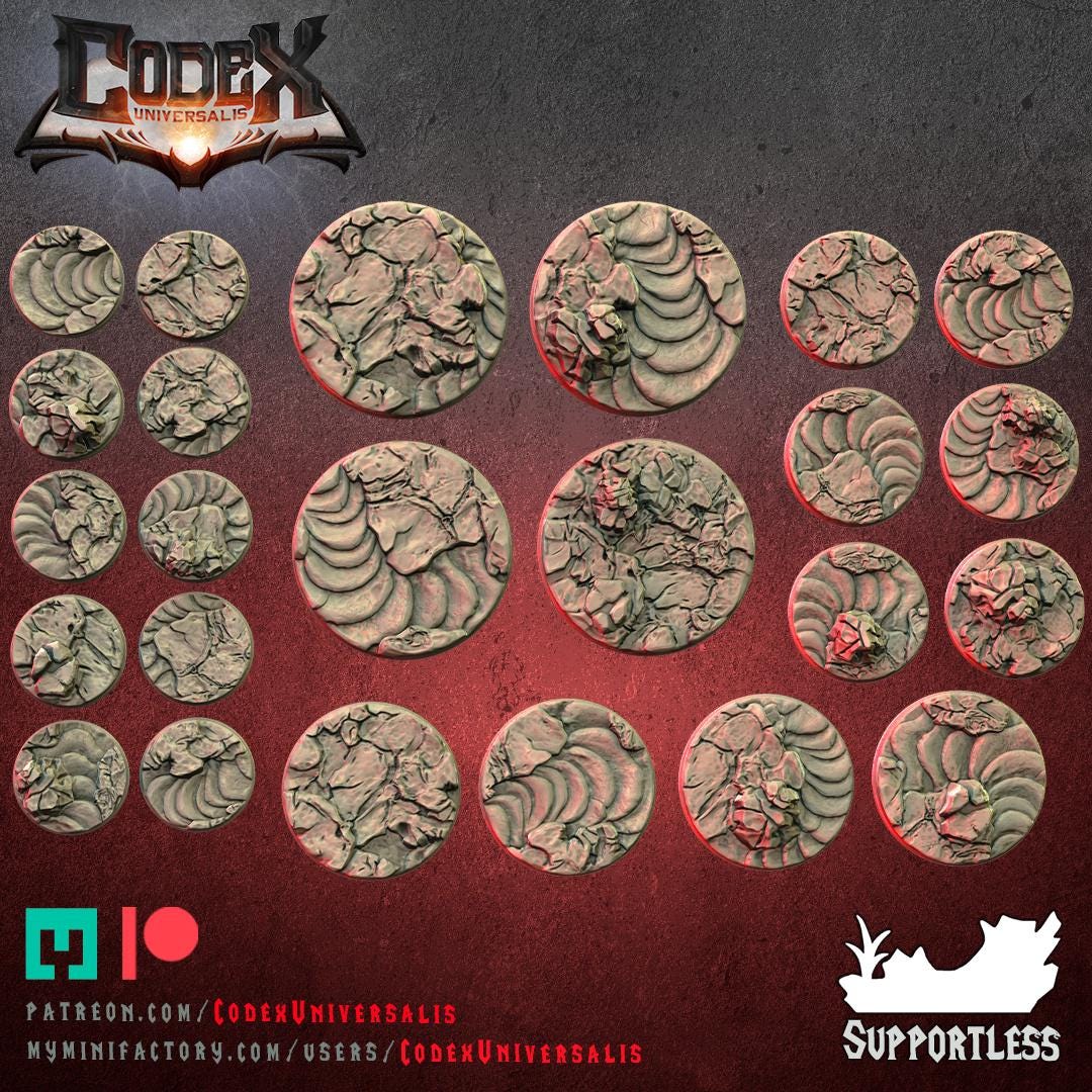 Stone and Lava Round and Oval Bases for use in Tabletop Wargames by Codex Universalis