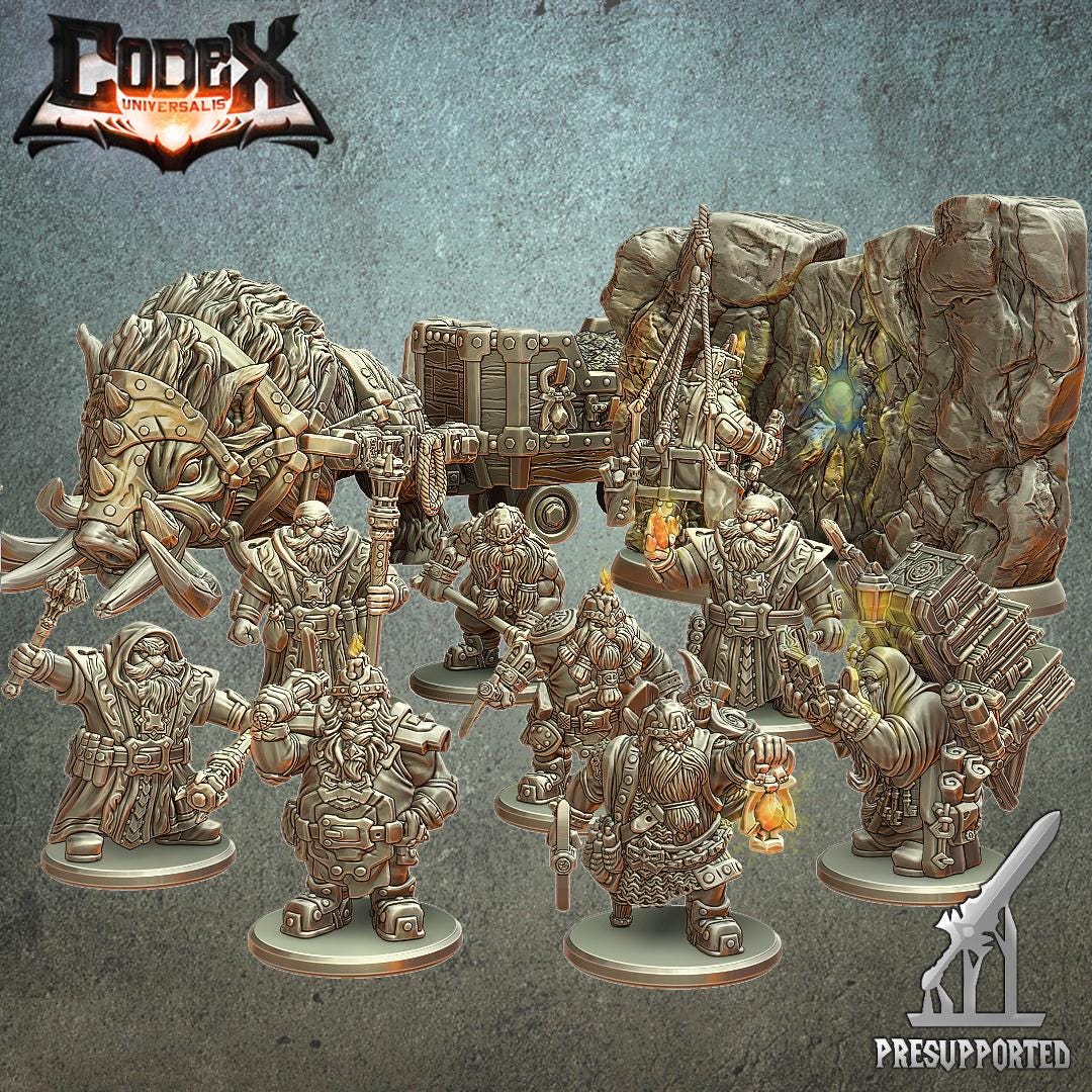 Skaldarg Miner Dwarf Company, Dwarf Miner Hero Miniatures for Tabletop Roleplaying games by Codex Universalis