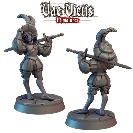Landsknecht Girl, Cursed City Mercenary, Mercenary Miniatures by Vae Victis, perfect for Fantasy Wargames and Tabletop RPGs