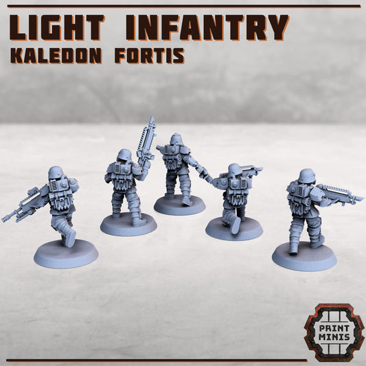 Light Infantry - Kaledon Fortis Army, Sci-Fi Space Militia Soldiers by Print Minis