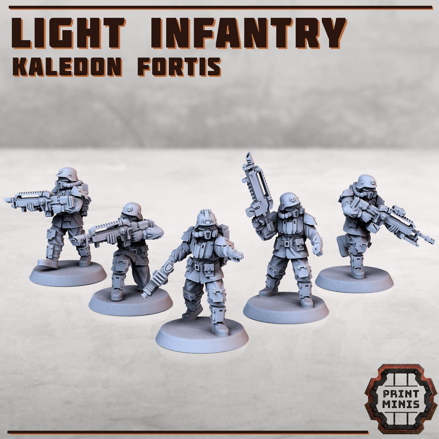 Light Infantry - Kaledon Fortis Army, Sci-Fi Space Militia Soldiers by Print Minis