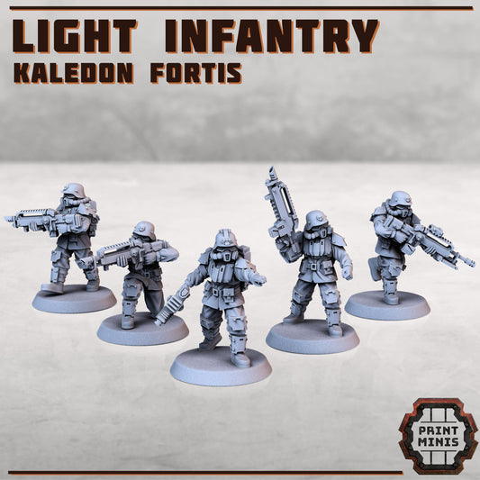 Light Infantry - Kaledon Fortis Army, Sci-Fi Space Militia Soldiers by Print Minis