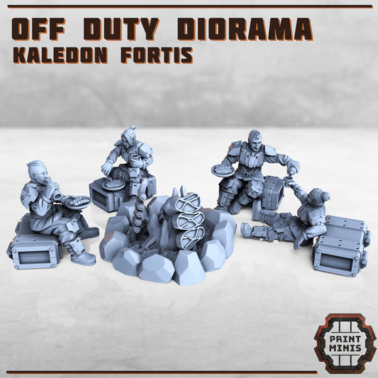 Off Duty Diorama - Kaledon Fortis Army, Sci-Fi Space Militia Soldiers by Print Minis