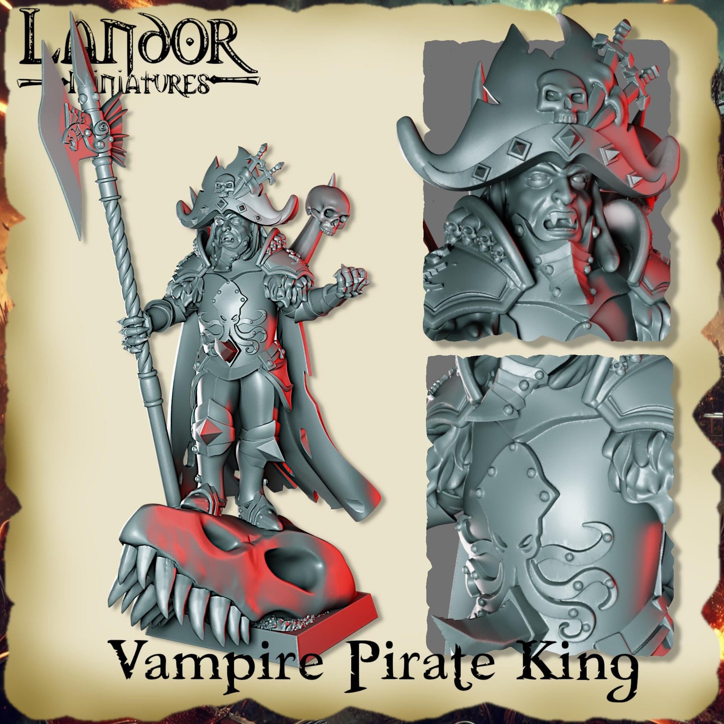 Vampire Pirate King, Modular Undead Swashbucklers by Landor Miniatures! Vampire Coast for Fantasy Wargames