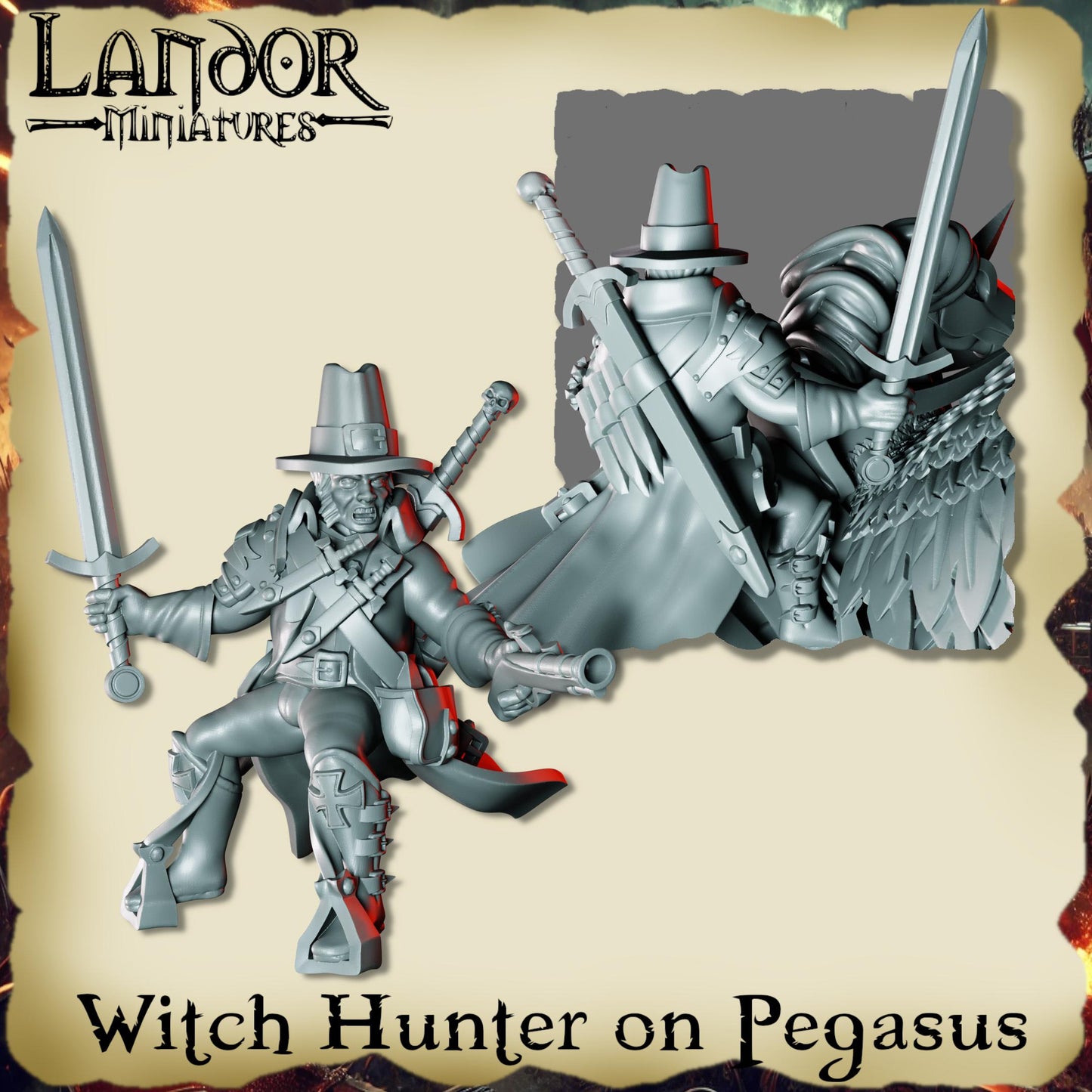 Witch Hunter on Pegasus, Modular Imperial miniatures by Landor Miniatures!