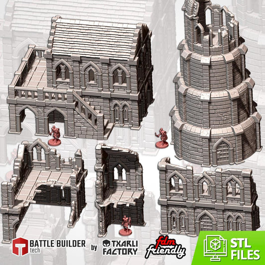 Modular MIDDLE EARTH TOWN terrain by Txarli Factory Fantasy Terrain Ruined City, Perfect for Tabletop Wargames