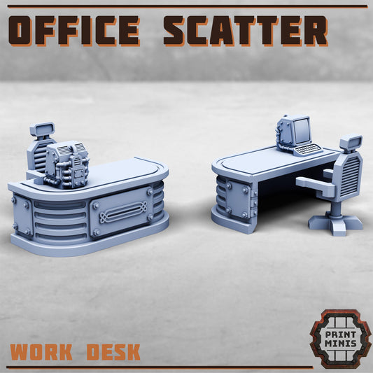 Office Scatter - Retro-Futuristic Office Terrain - Sci-Fi Grimdark Civilians by Print Minis