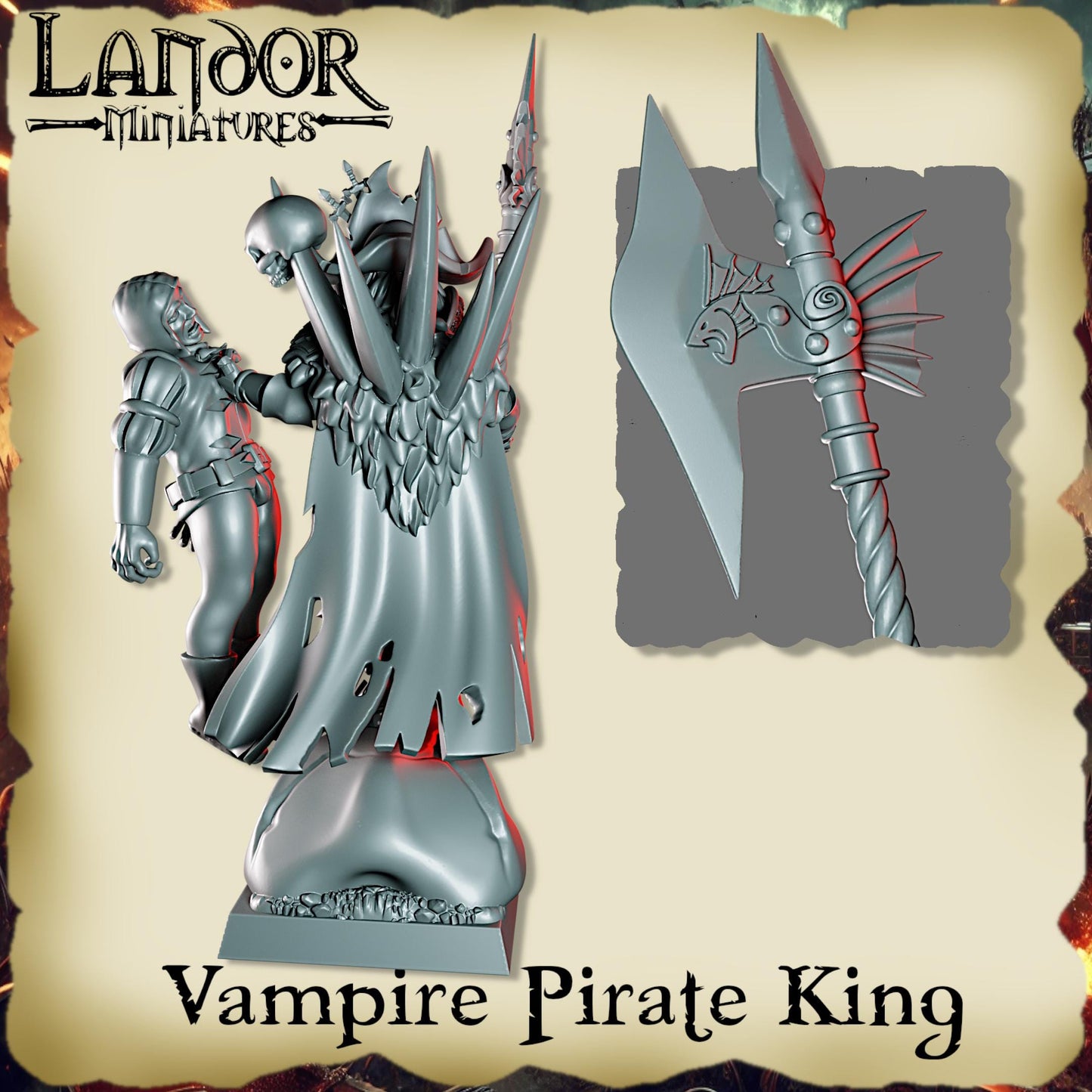 Vampire Pirate King, Modular Undead Swashbucklers by Landor Miniatures! Vampire Coast for Fantasy Wargames